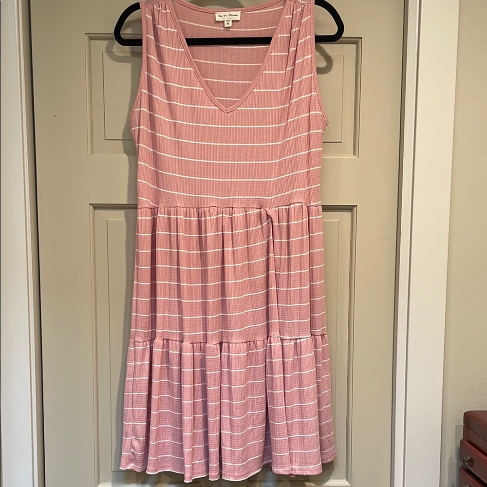 Pink Striped Sleeveless Dress
